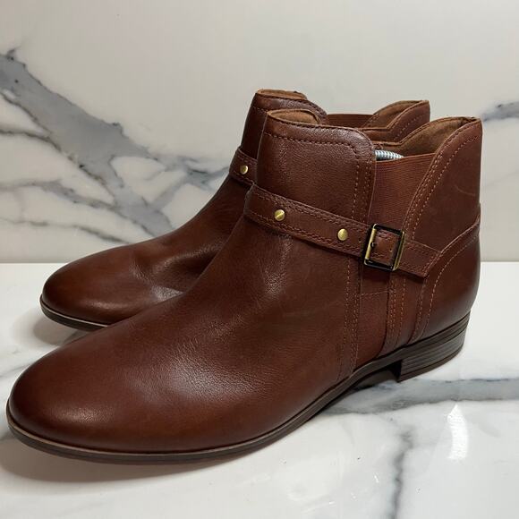 Clarks Collection Wmns Dk Brown Leather Trish Strap Boots Sz 12 Buckle Festival - Picture 3 of 7